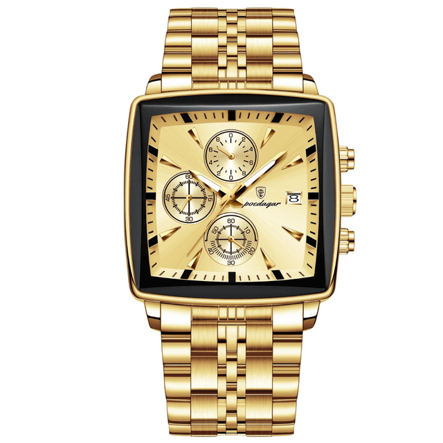 Poedagar 866 Men Luxury Stainless Steel Belt Watch - Full Golden