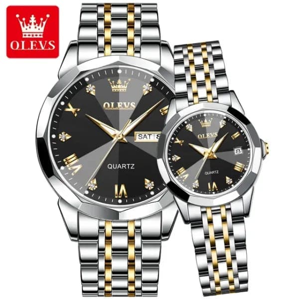 Olevs 9931 মডেলের ট্রেন্ডিং কাপল  ঘড়ি - ব্লাক কালার