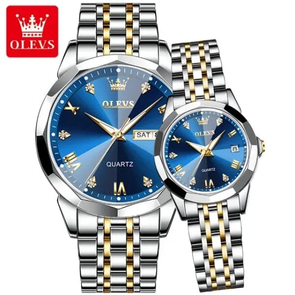 Olevs 9931 মডেলের ট্রেন্ডিং কাপল  ঘড়ি - ব্লু কালার