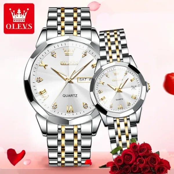 Olevs 9931 মডেলের ট্রেন্ডিং কাপল  ঘড়ি - সাদা কালার