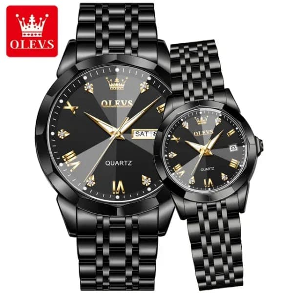 Olevs 9931 মডেলের ট্রেন্ডিং কাপল  ঘড়ি - ফুল ব্লাক কালার