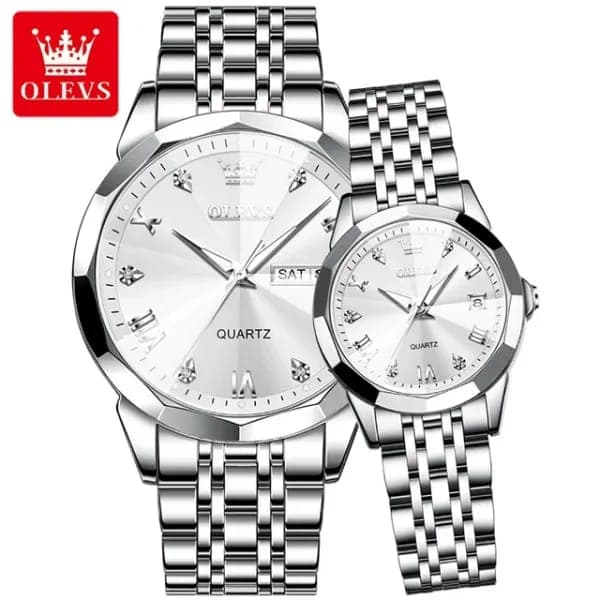 Olevs 9931 মডেলের ট্রেন্ডিং কাপল  ঘড়ি - ফুল সিলবার কালার