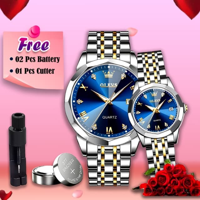 Olevs 9931 মডেলের ট্রেন্ডিং কাপল  ঘড়ি - ব্লু কালার