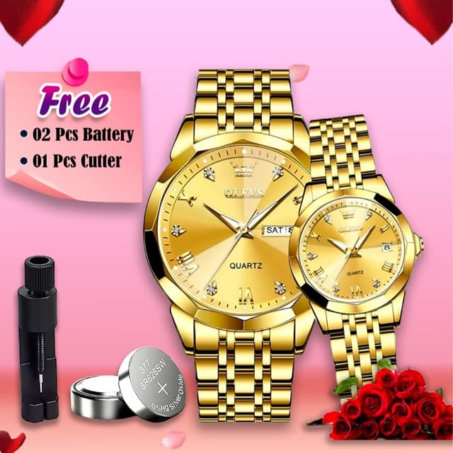 Olevs 9931 মডেলের ট্রেন্ডিং কাপল  ঘড়ি - ফুল গোল্ডেন কালার