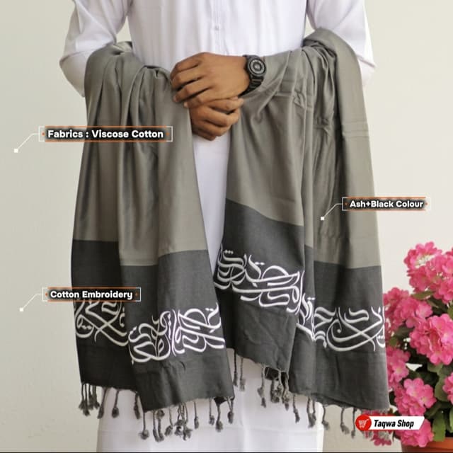 Calligraphy Shawls Ash-Black Colour